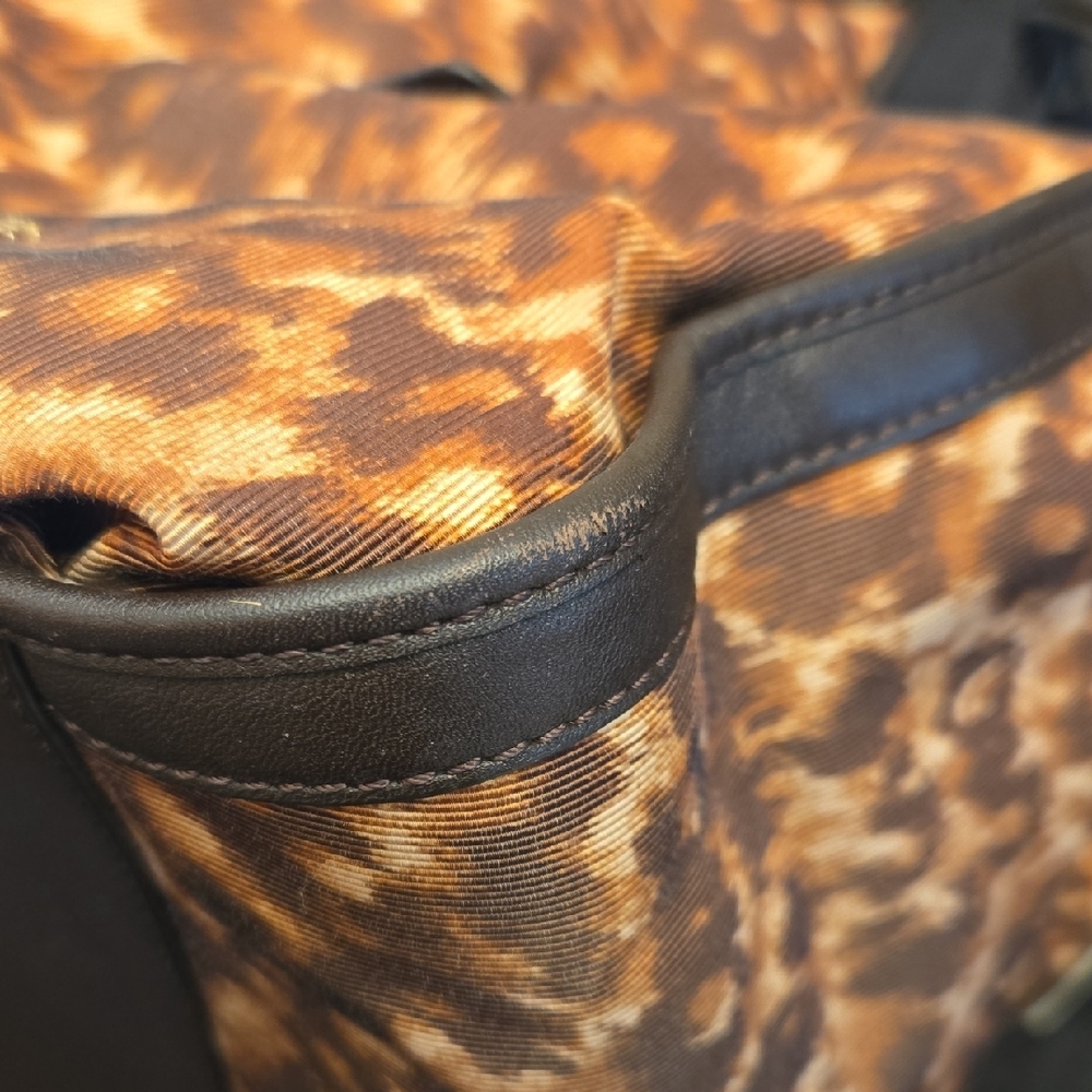 Coach Leopard Print Shoulder Bag Brown Tan Animal Print Tote Purse Leather Trim - Picture 11 of 16